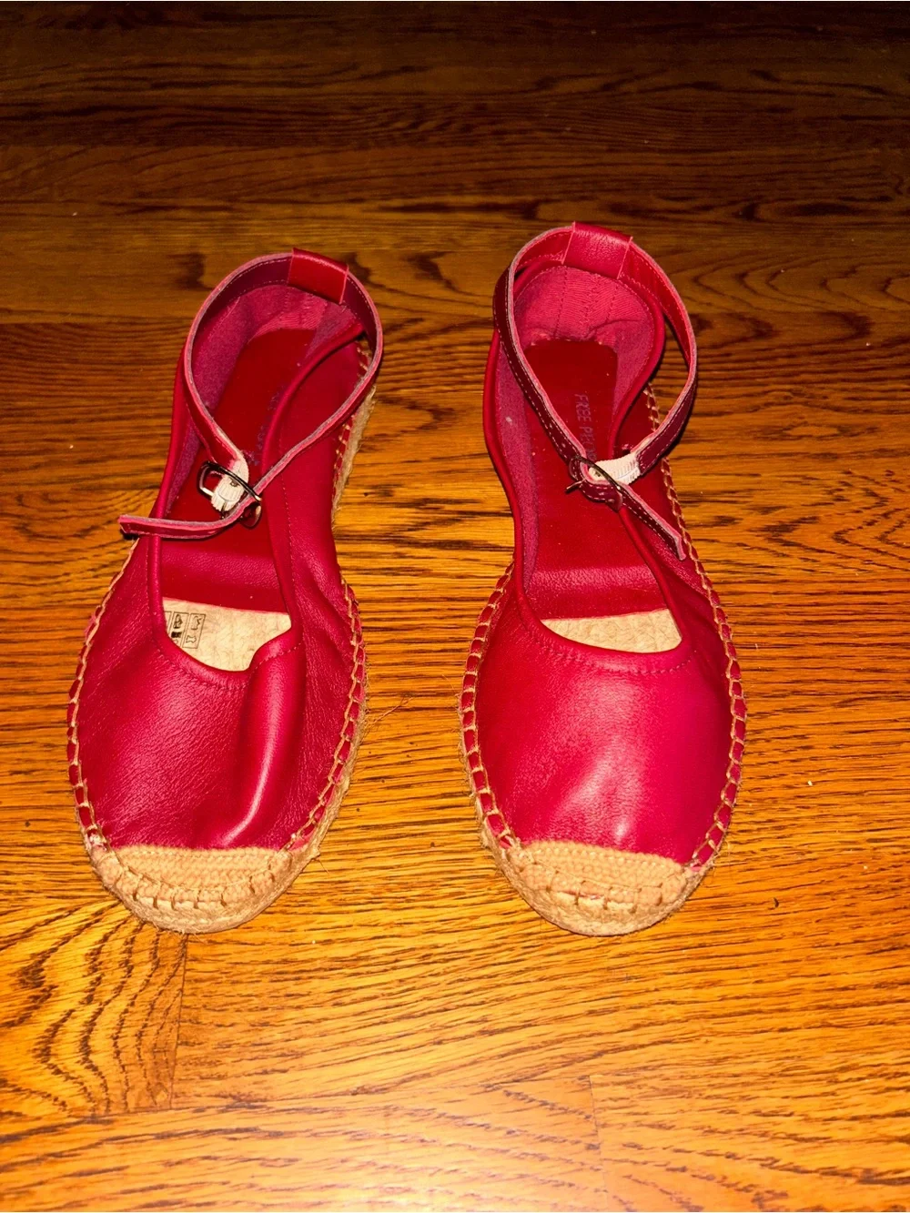 Free People Red Leather Espadrille Ankle Strap Flats EU 40 US 9-9.5 NWOT